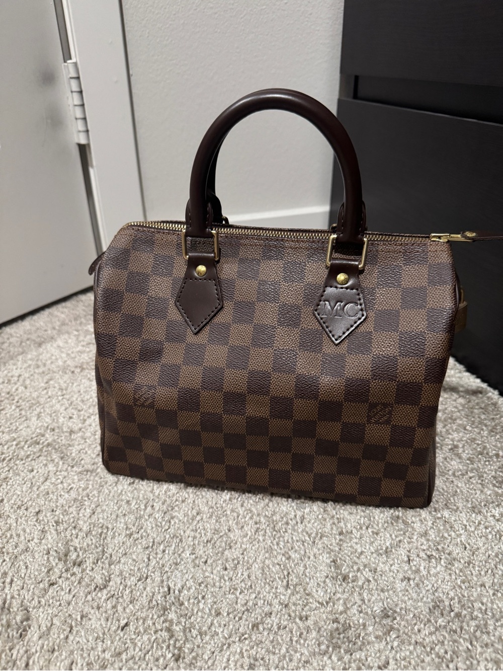 Louis Vuitton Speedy 25 Damier Ebene with strap - Monogrammed “MC” - Picture 7 of 7